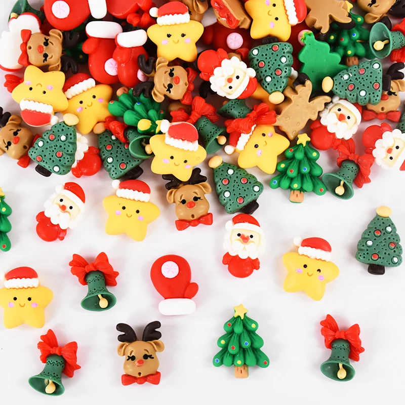 20/40Pcs Mini Christmas Resin Figurine Crafts Cute Reindeer Xmas Tree Santa Claus Flatback Cabochon Ornaments DIY New Year Gifts