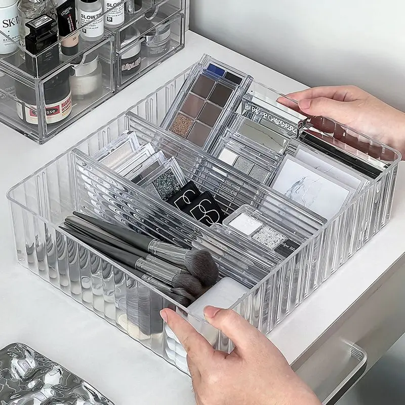 Clear Acrylic Makeup Organizer Makeup Powder Box Desktop Eyeshadow Storage Box Lipstick Brush Holder Jewelry Cosmetic Box