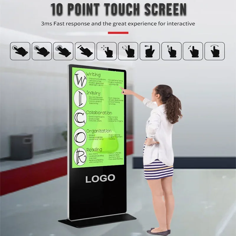 KINGONE Floor Standing LCD TV Video Player Touch Screen Interactive Kiosk Vertical Digital Signage Totem Advertising Display