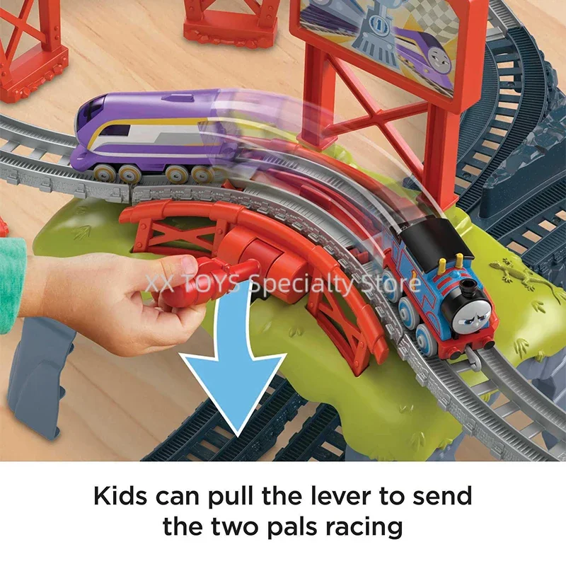 Thomas & Friends-Juego de tren de juguete fundido a presión, carrera para la copa Sodor con motores Thomas y Kana, regalos preescolares de vacaciones para niños