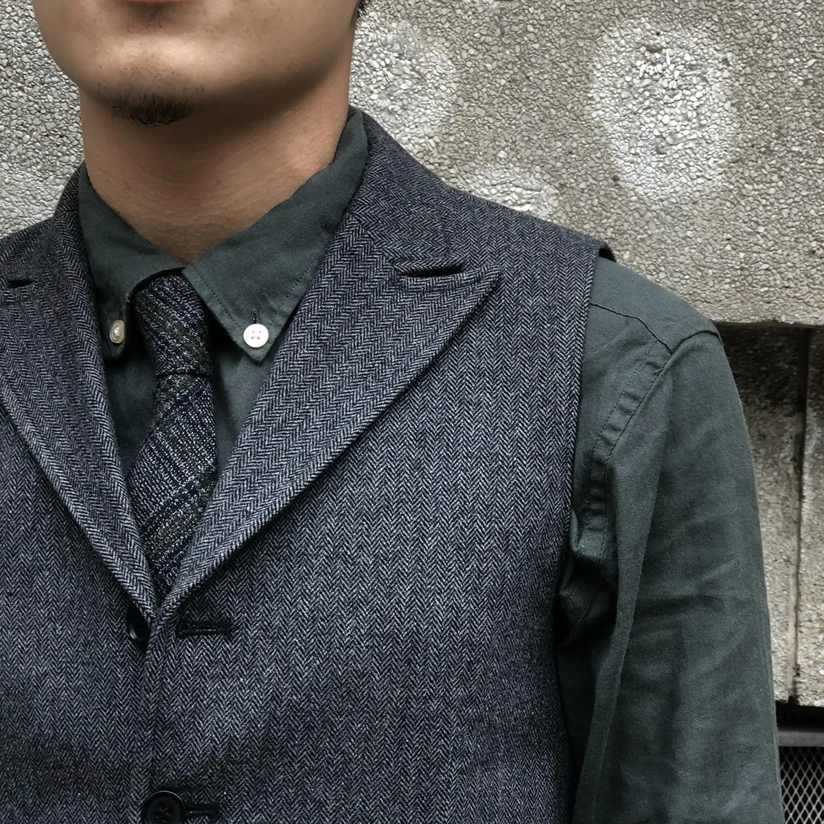Autumn and Winter Herringbone Retro Vest Business Herringbone Pattern British Wool Gentleman's Vest Men's Khaki Style Vest