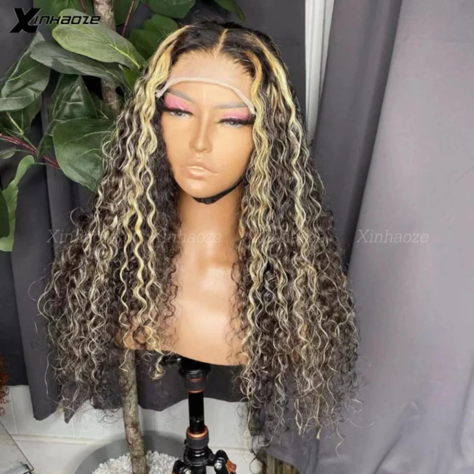 13x4/13x6 Lace Frontal Wig For Women 1b/27 Highlight Water Wave Remy Human Hair Curly 5x5 Silk Top Closure Wigs Pre Plucked