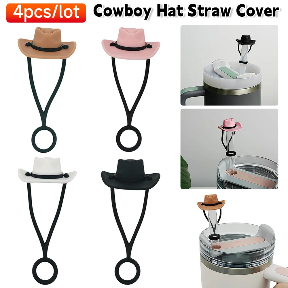 Silicone Cowboy Hat Straw Cap Cover Reusable Tumbler Straw Topper Protector Water Bottle Straw Cover for Stanley Cup Accessories