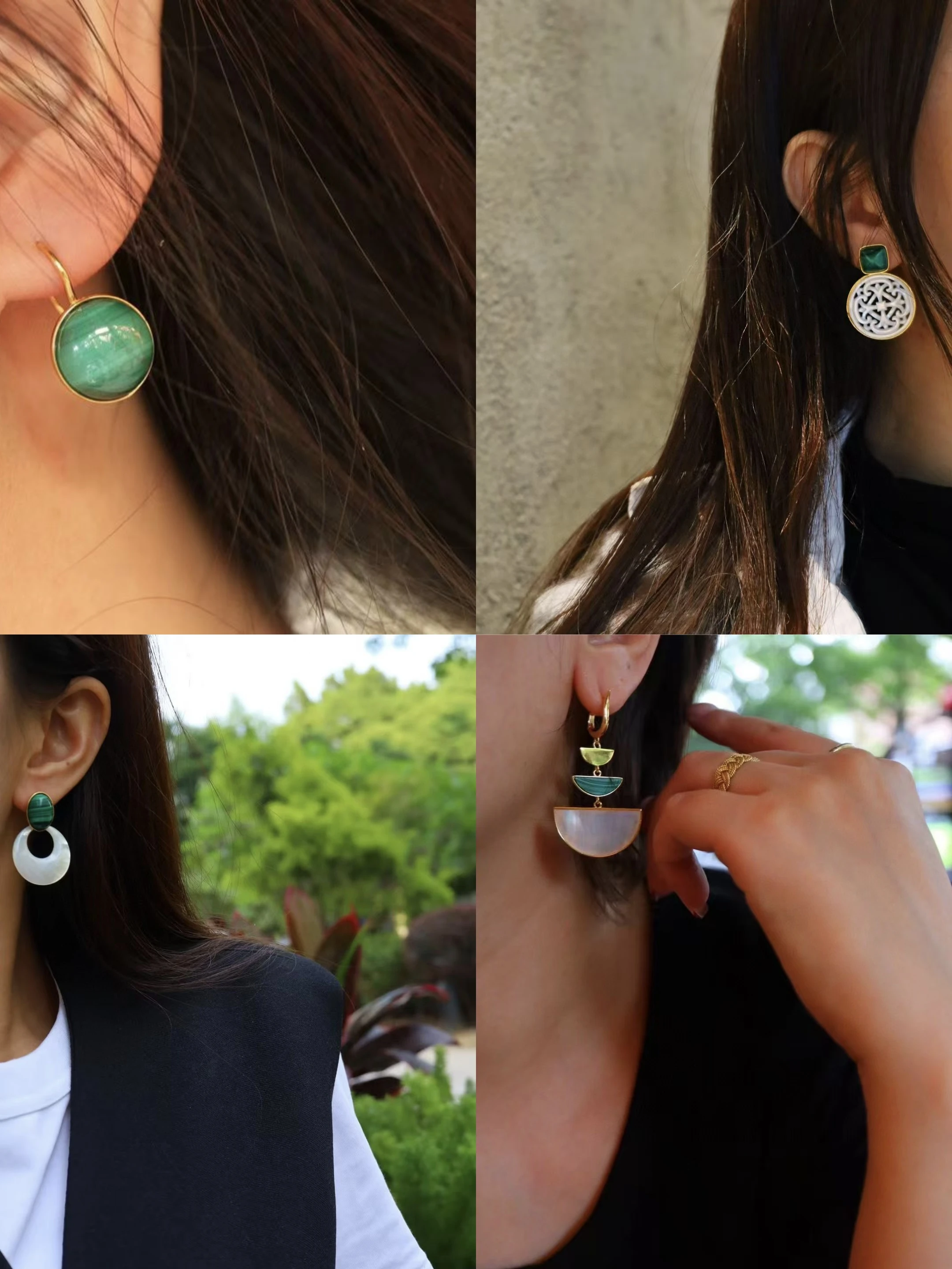 

Natural Malachite & White Mother of Pearl Earrings 925 Silver Niche Modern Designs Geometric Hollow Ear Drop Dangle Fine Jewelry