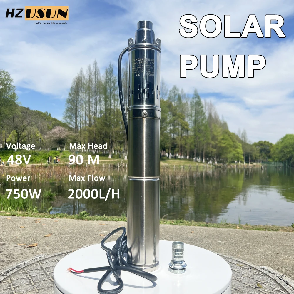 1 HP DC Brushless Affordable Solar 60M Borewell Water Pump Built-in Controller Portable 48V High Pressure Solar Motor Pump Kits