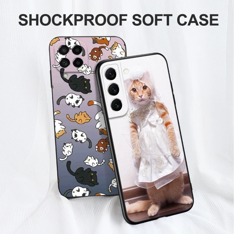 Black tpu Case For Samsung galaxy M53 M13 M62 A12 A22 A22S A32 A42 A52 A52S A72 4g 5g A20S Cat Cute Kitten Catling