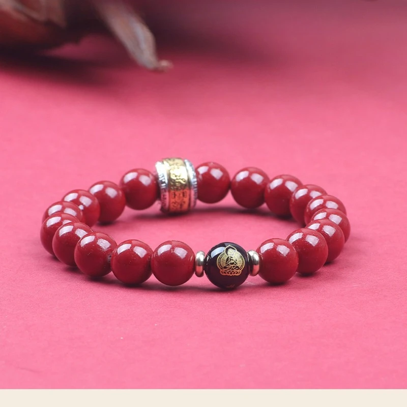 Genuine Natural Cinnabar Bracelet Classic Chinese Zodiac Patron Buddha New Year Blessing Good Luck Fortune Beads Unisex Jewelry