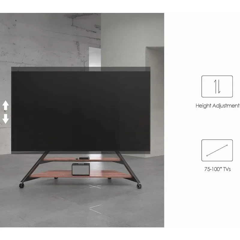 FITUEYES desain TV Modern berdiri TV bergulir lantai berdiri di atas roda untuk TV besar 75-100 inci, dudukan TV ruang tamu