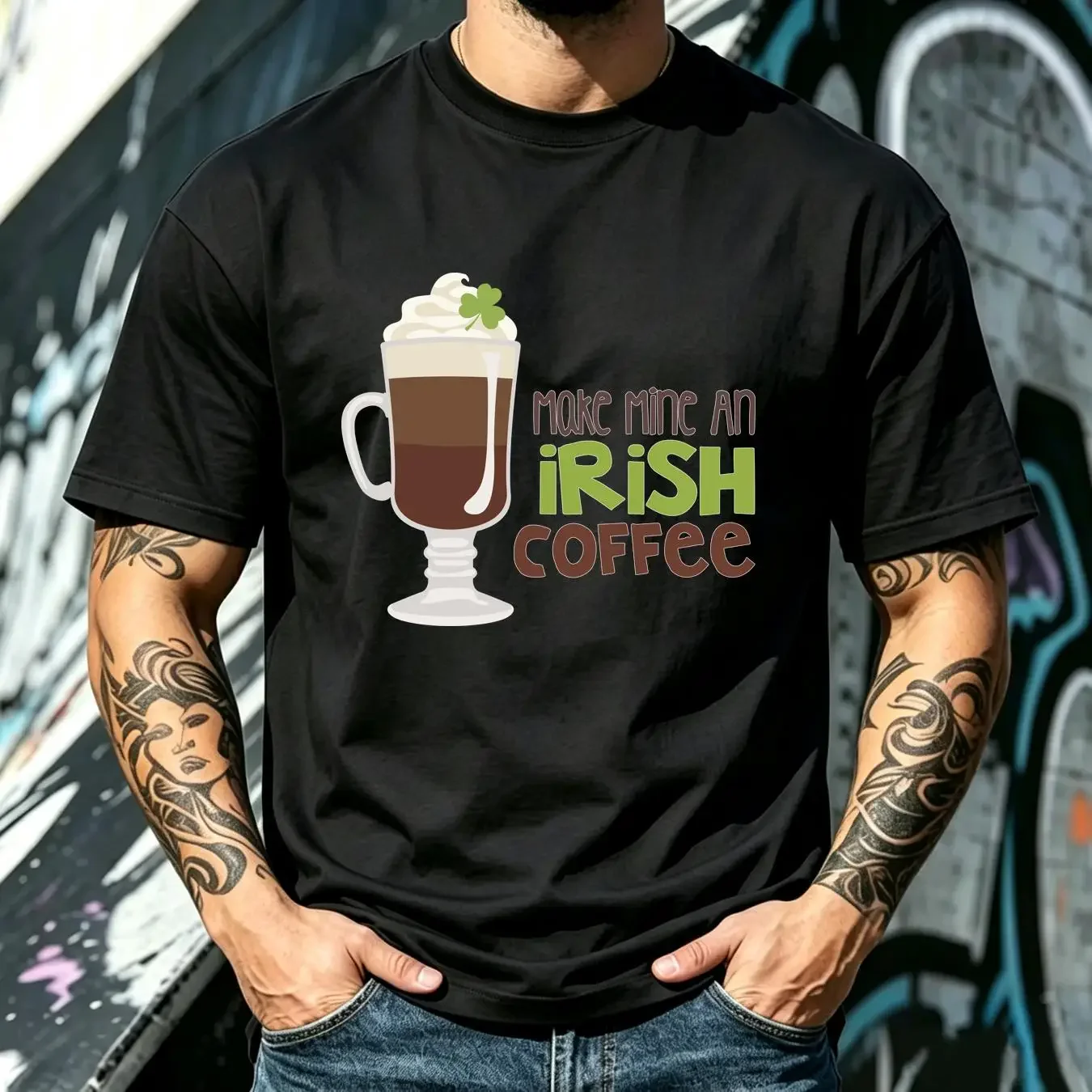 washed T Shirt CafePress Make Mine An Irish Coffee 100 Cotton 1259894848 long or short sleeves vintage Washed Comfortable