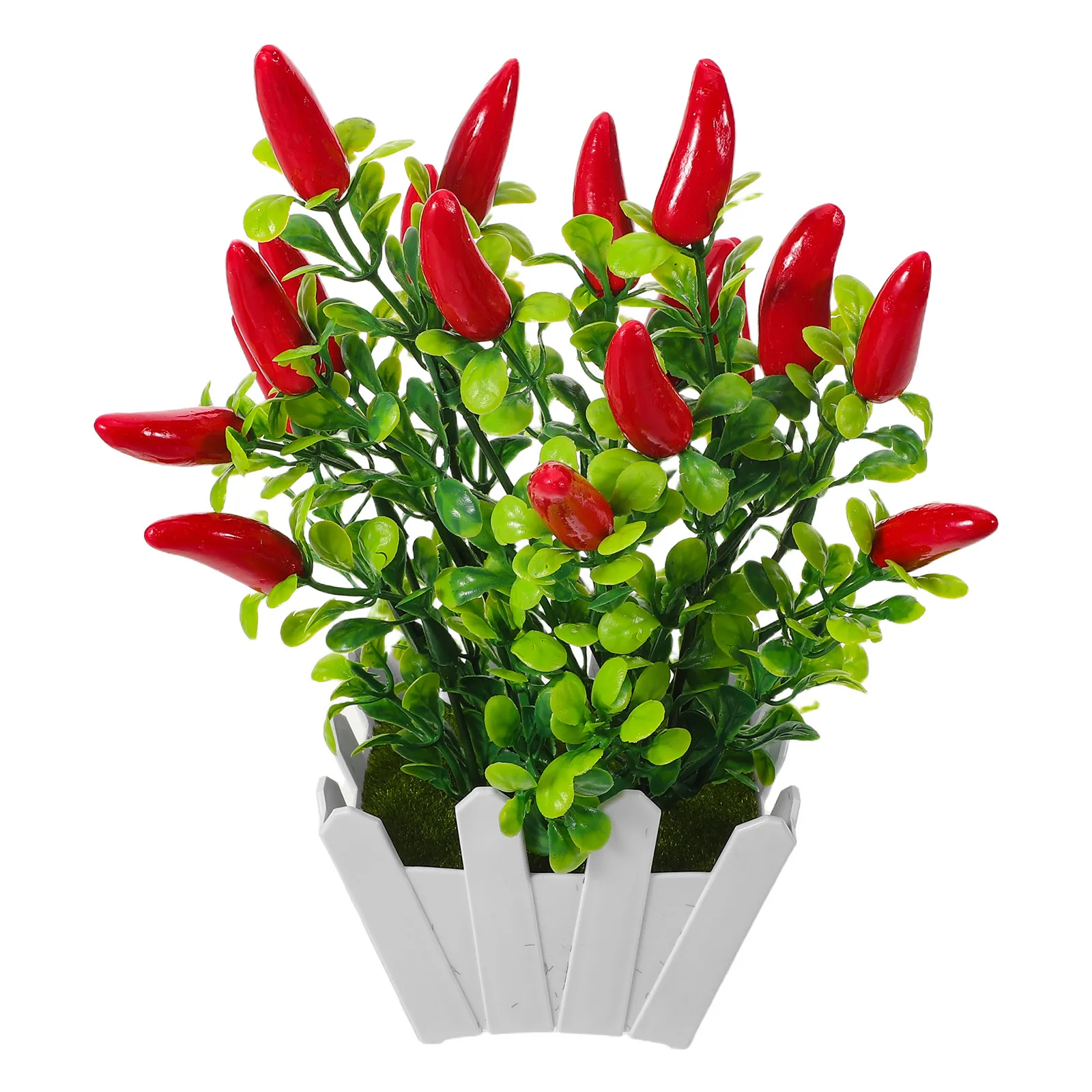 3Pcs Realistic Fake Pepper Plant Bonsai Fence Style Artificial Red Chili Tree Potted Indoor Decor Kitchen Fruit Decoration
