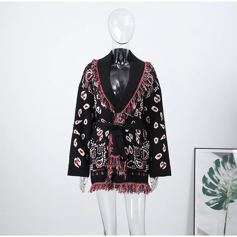 Elegant Knit Jacquard Tassel Belt Cardigan Women Lace Up Lapel Long Sleeve Warm Sweater 2026 Autumn Winter Lady Knitwears New 10 S2649a834a3644a828955b1be70e9673dz