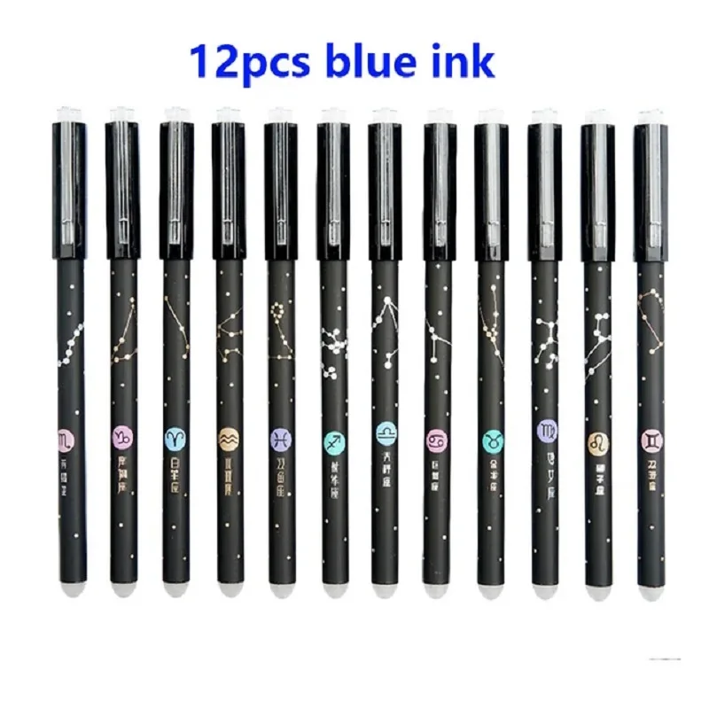 12 constellations erasable gel pen set school supplies black blue ink 0.5mm neutral pen writing tools school office stationery