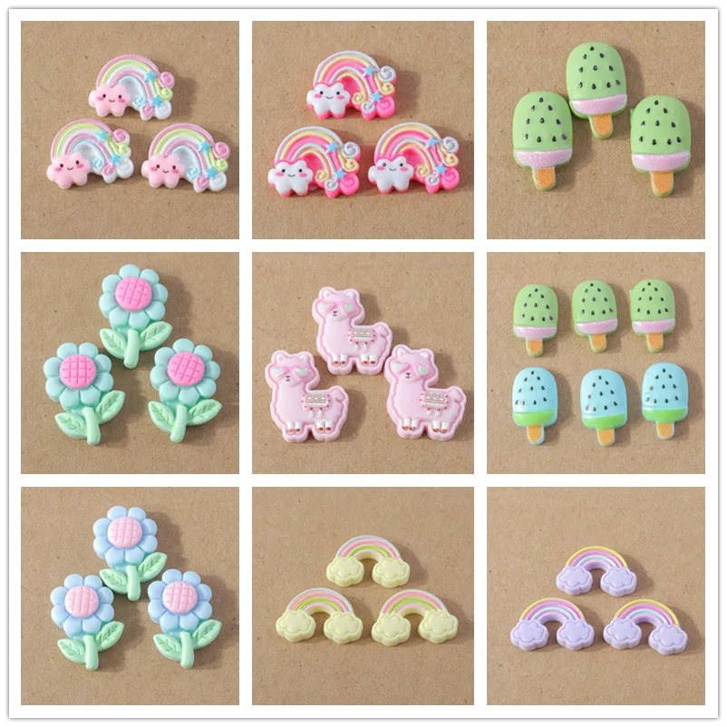 15pcs Mix Cute Cloud Rainbow Sunflower Flatback Resin Cabochon Embellishments DIY Scrapbooking for Girls Hairpin Brooch Gifts