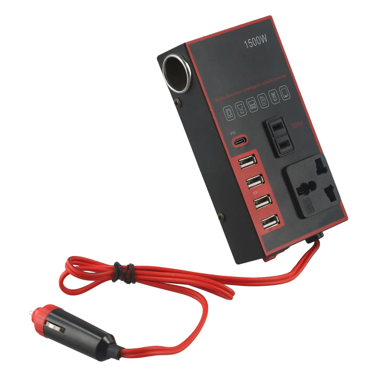 Inversor de corriente para coche, convertidor de cargador de 12V/24V a CC de 220V y 1500W, cargador rápido, convertidor de batería para coche