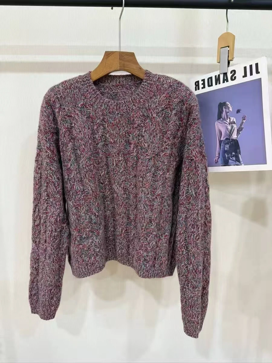 2026 twisted flower 100% wool sweater women's European goods coarse wool thickened autumn and winter soft sweater