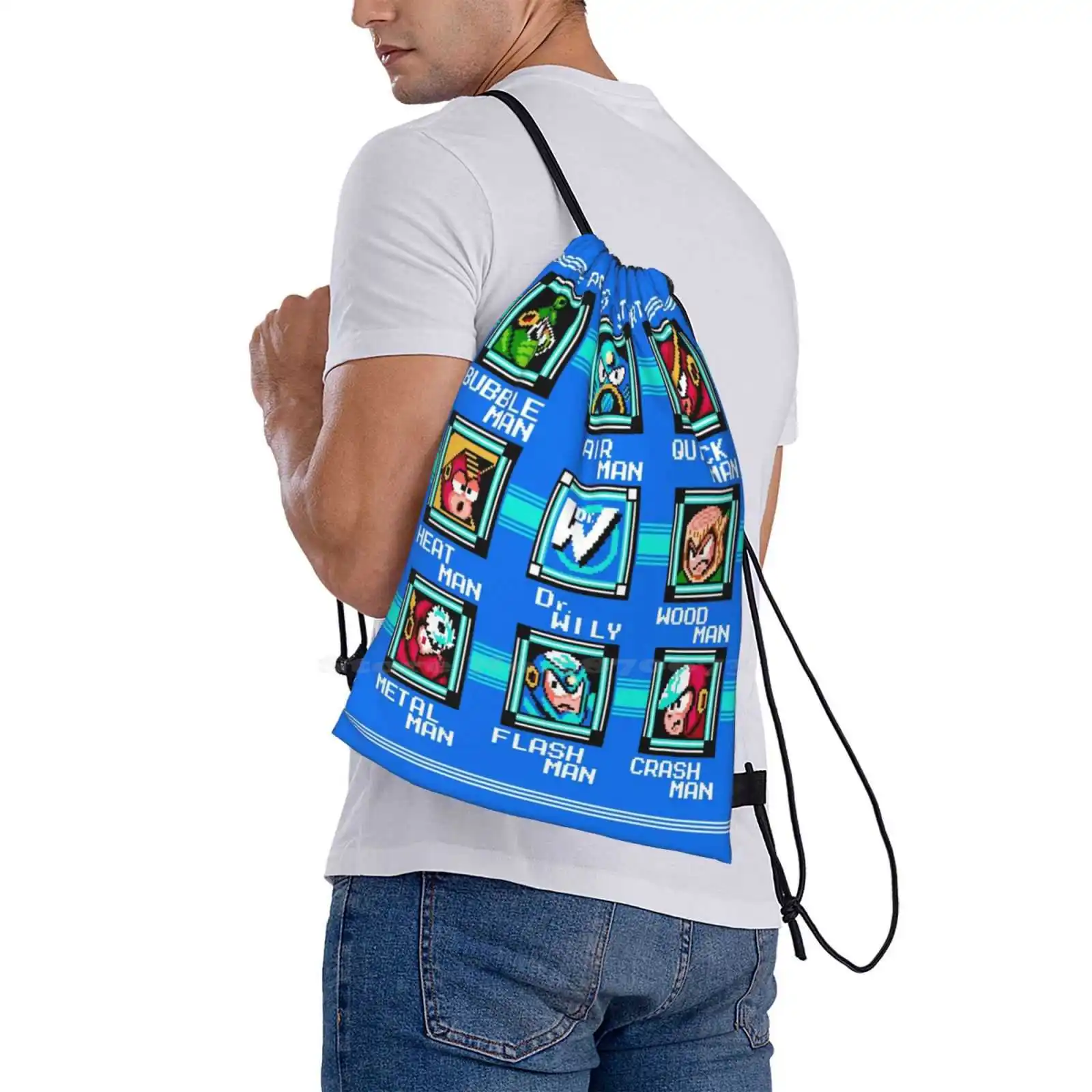 Megaman 2 Stage Select Schoolbag, Pixelart Rockman 2, Mega Man Video Games, Old Gamer, Cultura Pop, Mochila, Bolsas de moda, venda quente