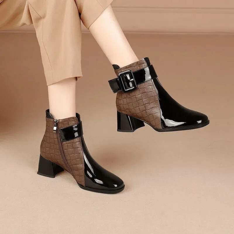 Women Ankle Boots Thick Heels Platform Short Boots Fashion AutumnNew Female Shoes Retro Belt Buckle Work Shoes Botas De Mujer