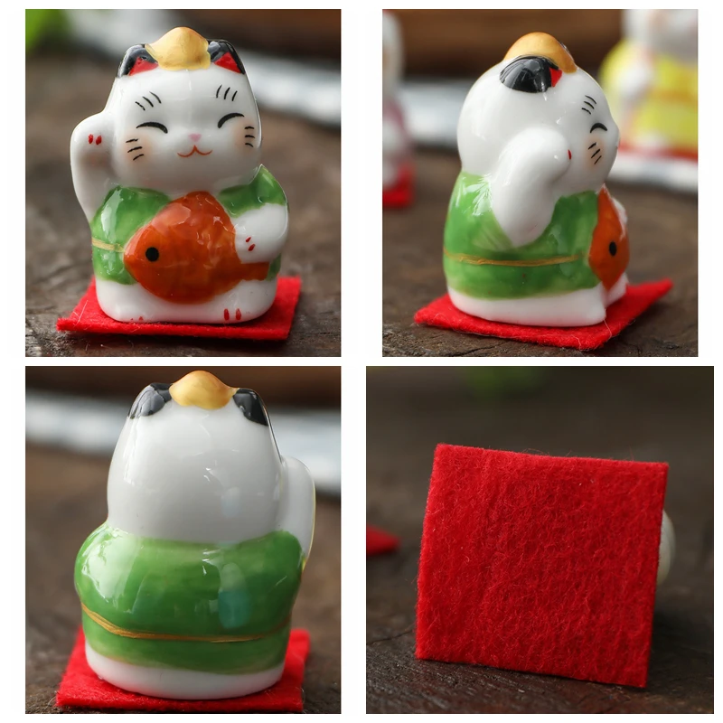 Set of 7 Pieces Lucky Cat Figurines Little Maneki Neko Ornament Desktop Fortune Cat Feng Shui Decoration Figure