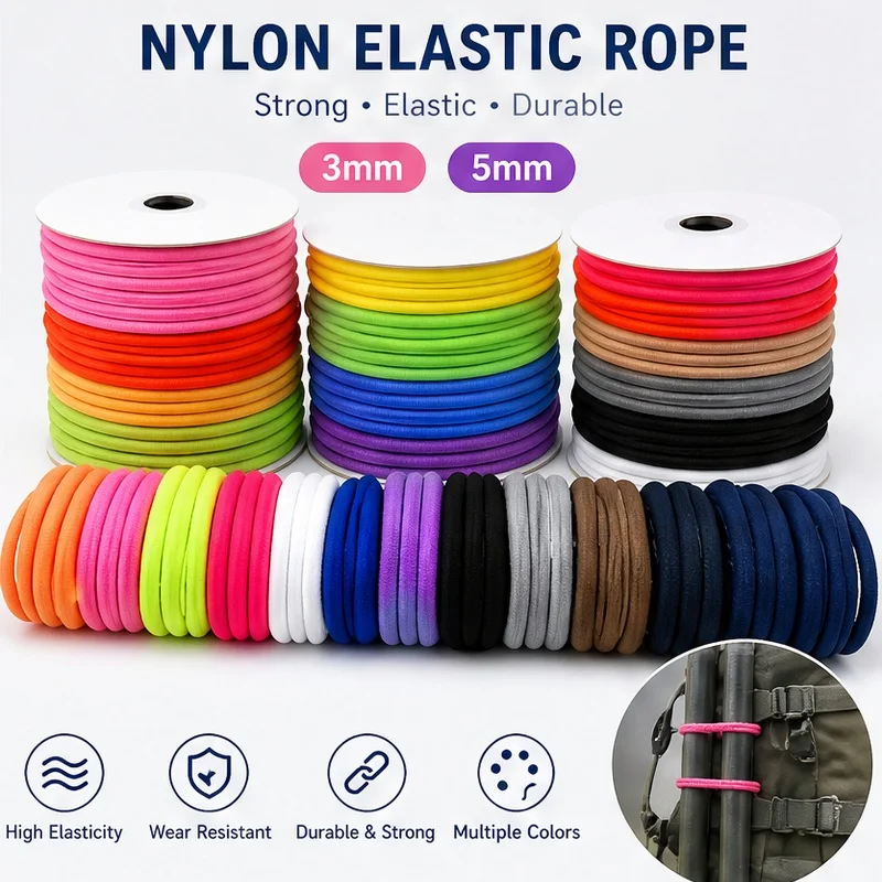 

20/50Meters 3/5mm Colored Nylon Elastic Cord for Outdoor Sports Gear Backpack Shoelace Drawstring Loop Repair Material Roll Set