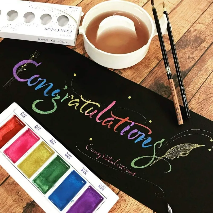 6 kleuren 3-pack set met STARRY PEARL GEM aquarelverf met goudzilver glitterafwerking, ideaal voor profe