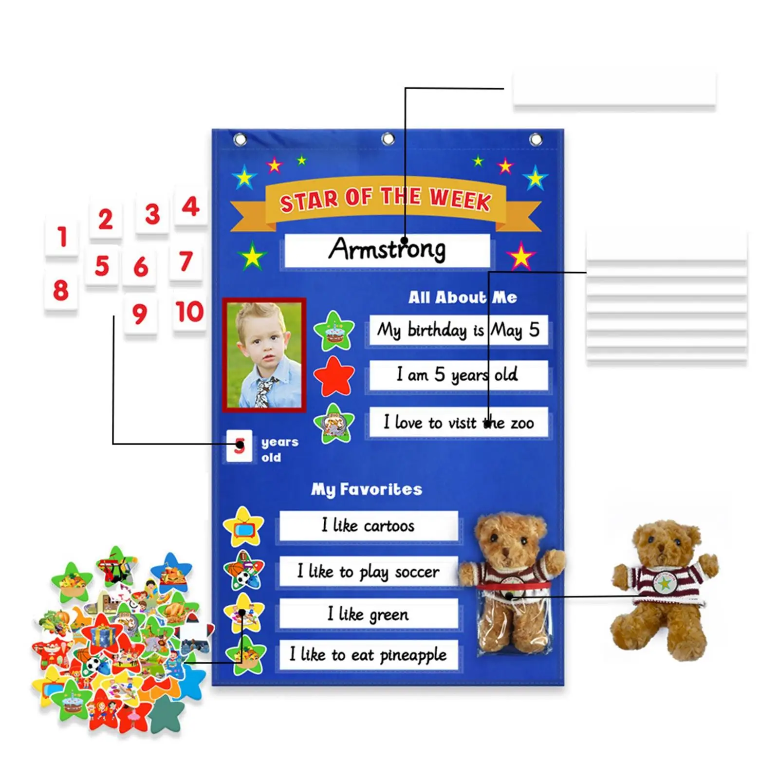 

Star of The Week Pocket Chart for Classroom Preschool Children Boys Girls Toddlers