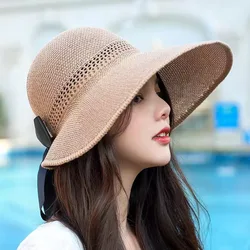 Women’s Paper Straw Sun Hat with Brim - UPF 50+ Summer Hats for UV Protection - Roll-up Floppy Beach Hat