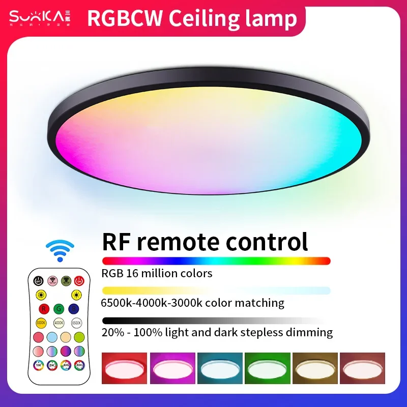 

New Smart Ceiling Lamp Dimmable RGBCW Full-color Dimming Color Intelligent RF Remote Control Bedroom Round Led Ceiling Lamp