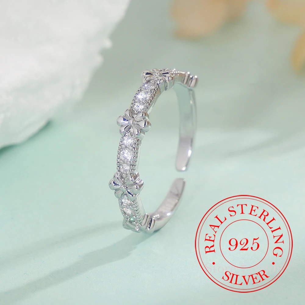 

925 Sterling Silver Jewelry Luxury Crystal Iris Flower Race Finger Rings for Women Wedding Party Jewelry For Girls Friend Gift