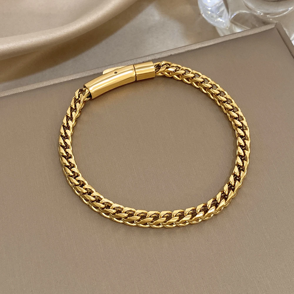 Einfache Gold Silber Farbe Kubanischen Kette Armband für Frauen Männer Mode Edelstahl Dicke Kette Armband Wasserdicht Schmuck