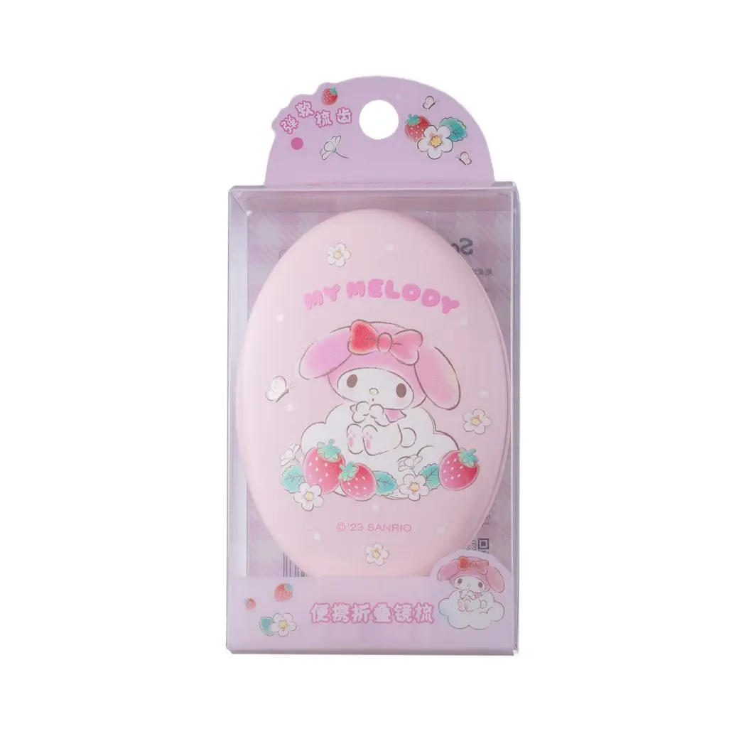 MINISO Sanrio Strawberry Portable Folding Mirror Comb Kawaii Touch-up Mirror Cosmetic Mirror Small Comb my melody  cinnamoroll