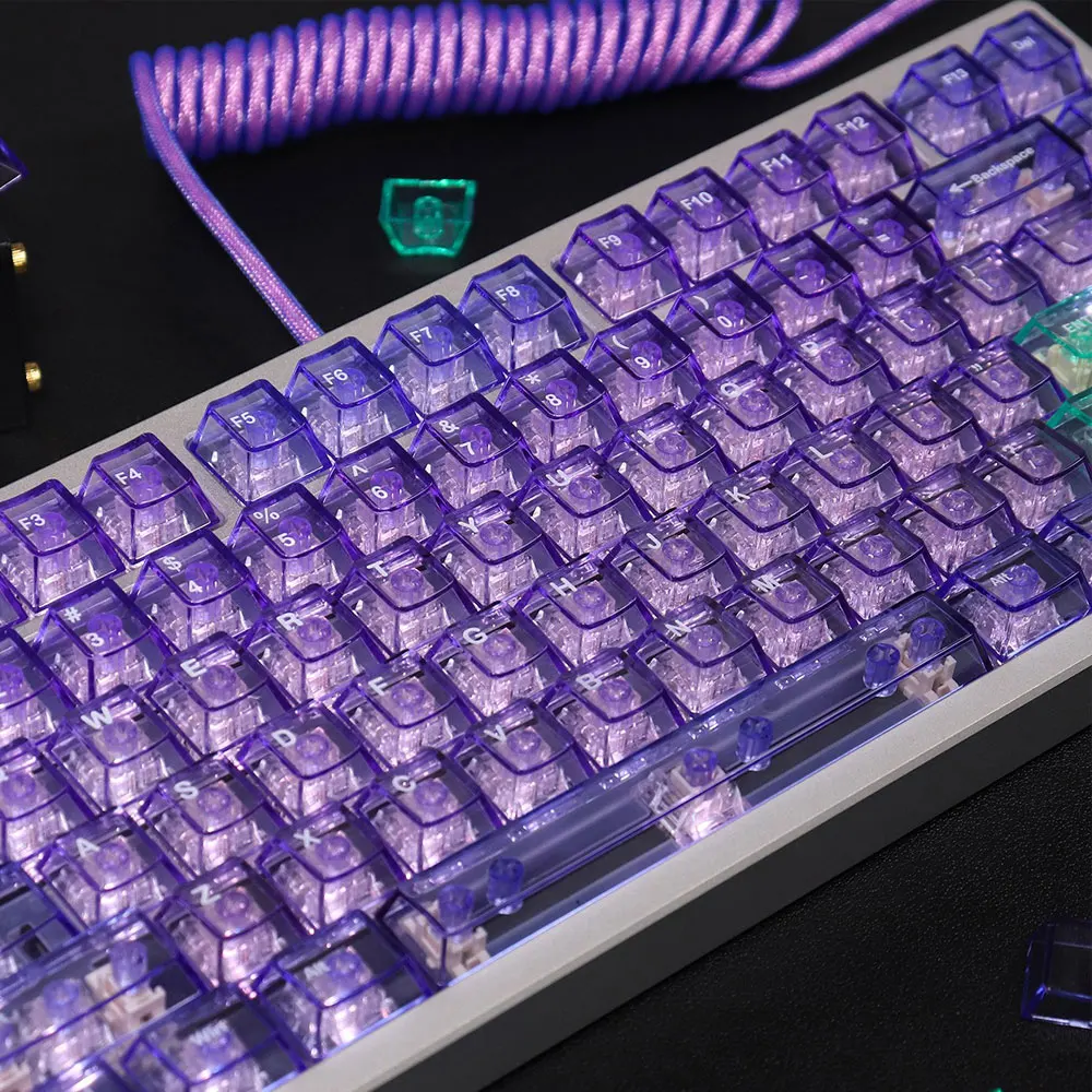 Imagem -03 - Transparência Roxo Keycaps 156 Chaves Conjunto Completo Altura Cereja Pbt Sublimação Térmica 61 87 98 104 108 Teclado Mecânico