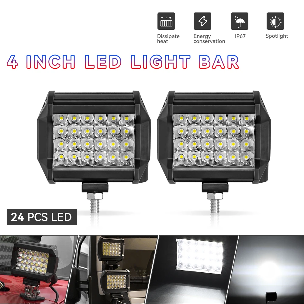 12V 24V Headlight Truck Tractor Boat SUV ATV Light 72W 144W Light Bar/Work Light 4x4 Spotlight LED Light Bar Fog Lamp