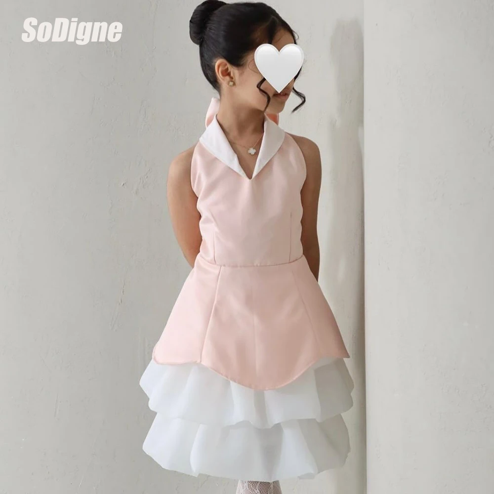 

SoDigne A-line Satin/Organza Flower Girl Dress Sleeveless V-neck Flower Princess Girls Skirt Party Dress Kid Gown Customized