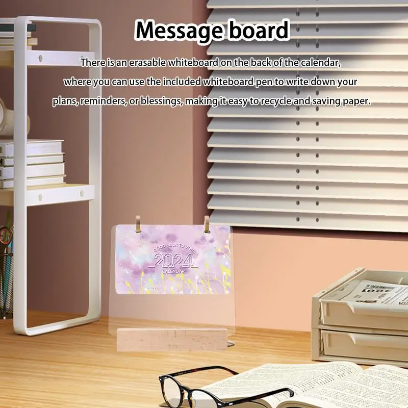 Calendario luminoso transparente de acrílico, luces LED de noche, tablero de mensajes de escritura borrable, adornos de escritorio