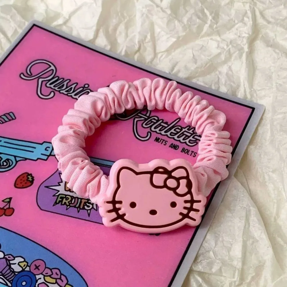 Słodka różowa gumka do włosów z motywem kreskówkowym, urocza dziewczynka z małym jelitkiem, słodka gumka recepturka, prosty dodatek do włosów, ozdoba na głowę.