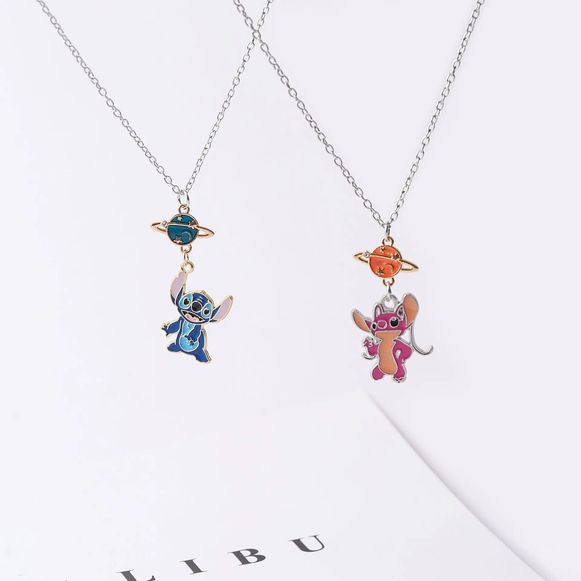 

Disney Stitch Anime Peripheral Lovers Necklace Hip-hop Sweater Chain Lilo & Stitch Cartoon Jewelry Personality Pendant Presents