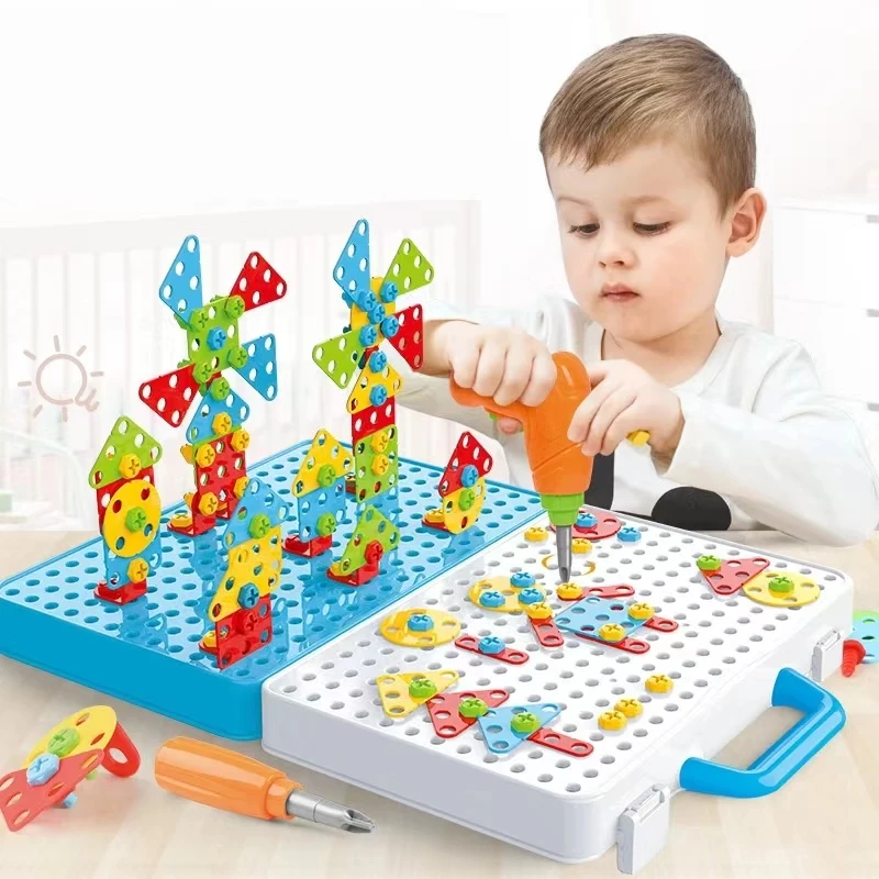 Drill Screw Nut Puzzles Kids Toys Pretend Play Tool Electric Drill Disassembly Assembly Children Drill 3D Puzzle Toys For Boy