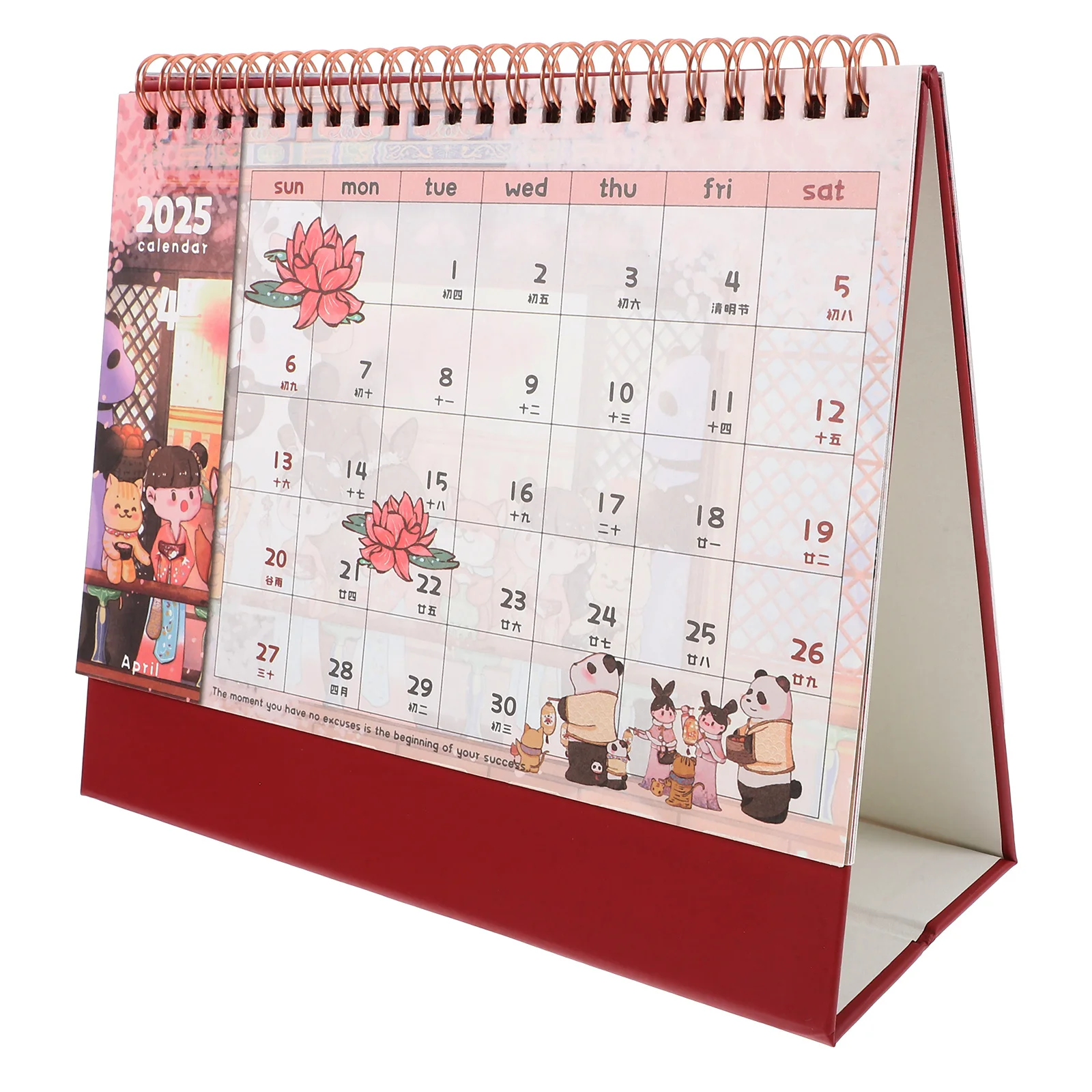 

Small Cute Desk Calendar Cartoon Monthly Desktop Flip Calendar Thick Board Coil Ring Office Desk Accessories Calendars