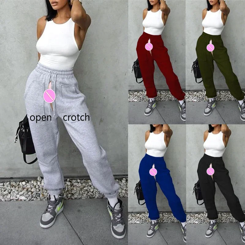 Outdoor Open Crotch Sex Pants, Exotic Hotpants Women Joggers Trousers Peach Hip Leggings Yoga Clothes Couple Casual Streetwear