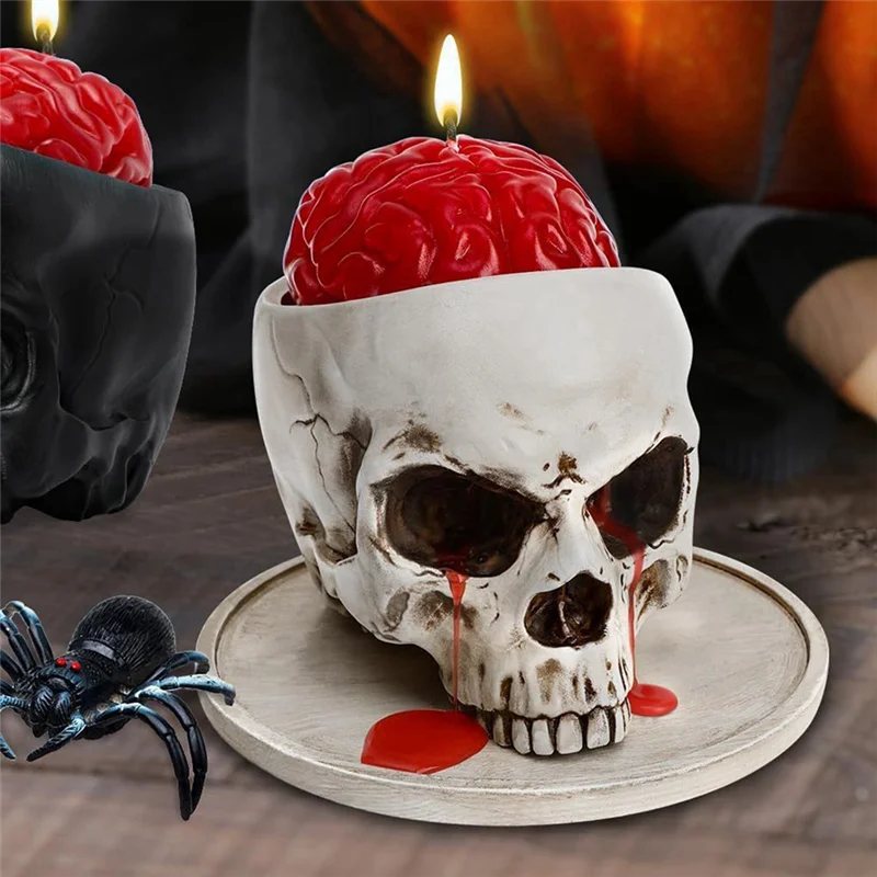 AD-Halloween Multifunctional Skull Container Human Skull Flower Pot Craft Storage Container Multifunctional Home Decoration