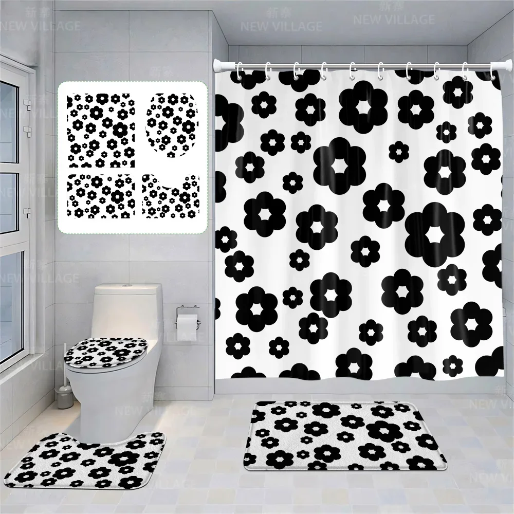 Home shower curtains bathroom Decora waterproof fabric non-slip bathmat water absorption curtain Modern geometric nordic simple
