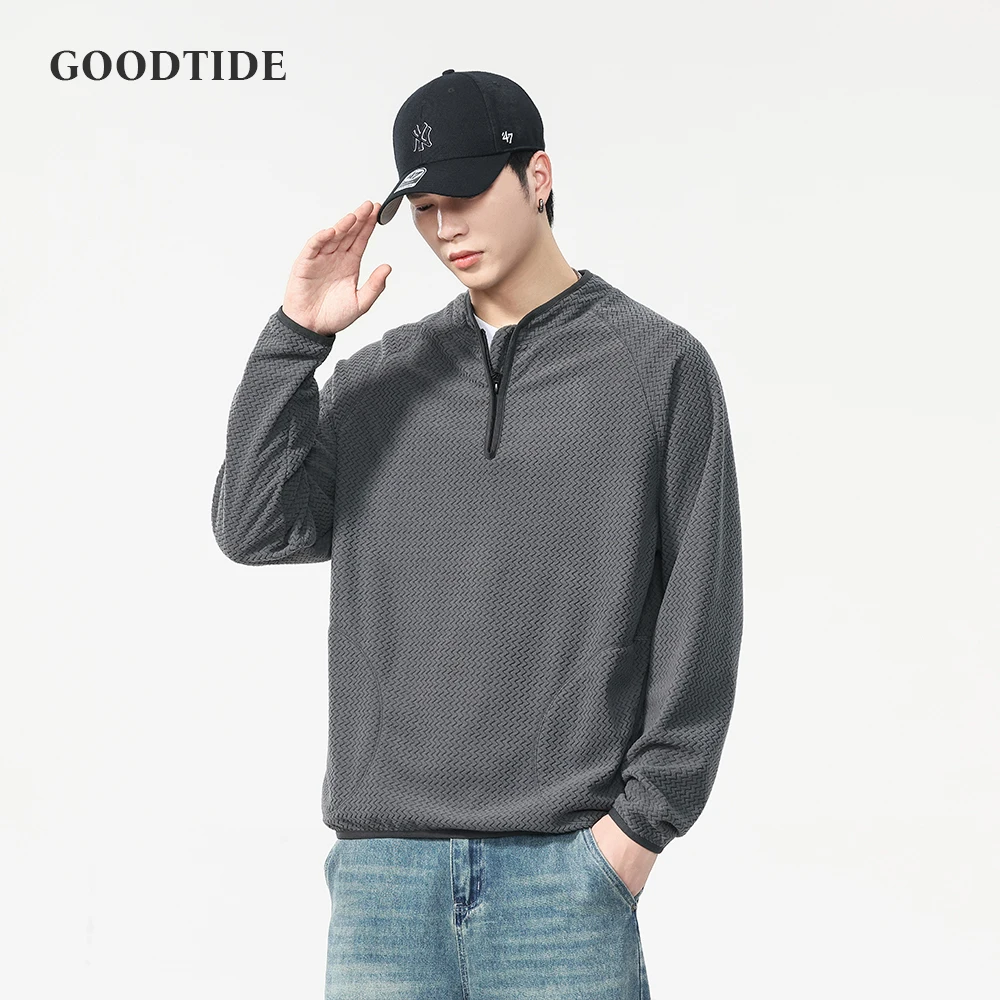 

Модная мужская волнистая текстура, замшевая полуводолазка, новинка весны и осени 202, свободный повседневный топ с длинными рукавами, пуловер