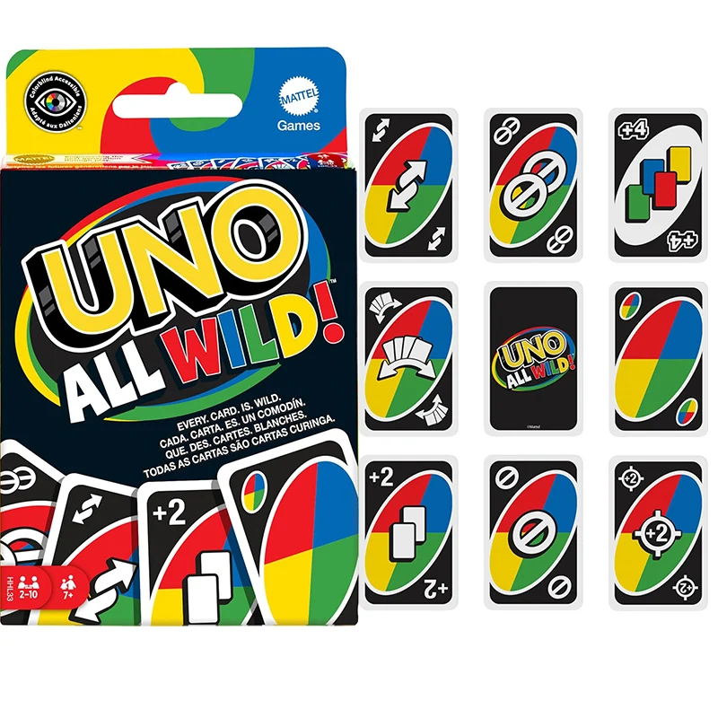 UNO All Wild Kartenspiel mit 112 Karten, Geschenk für Kinder, Brettfamilie, Erwachsenenspiel, Nacht für Spieler, 7 Jahre, älteres Spielzeug