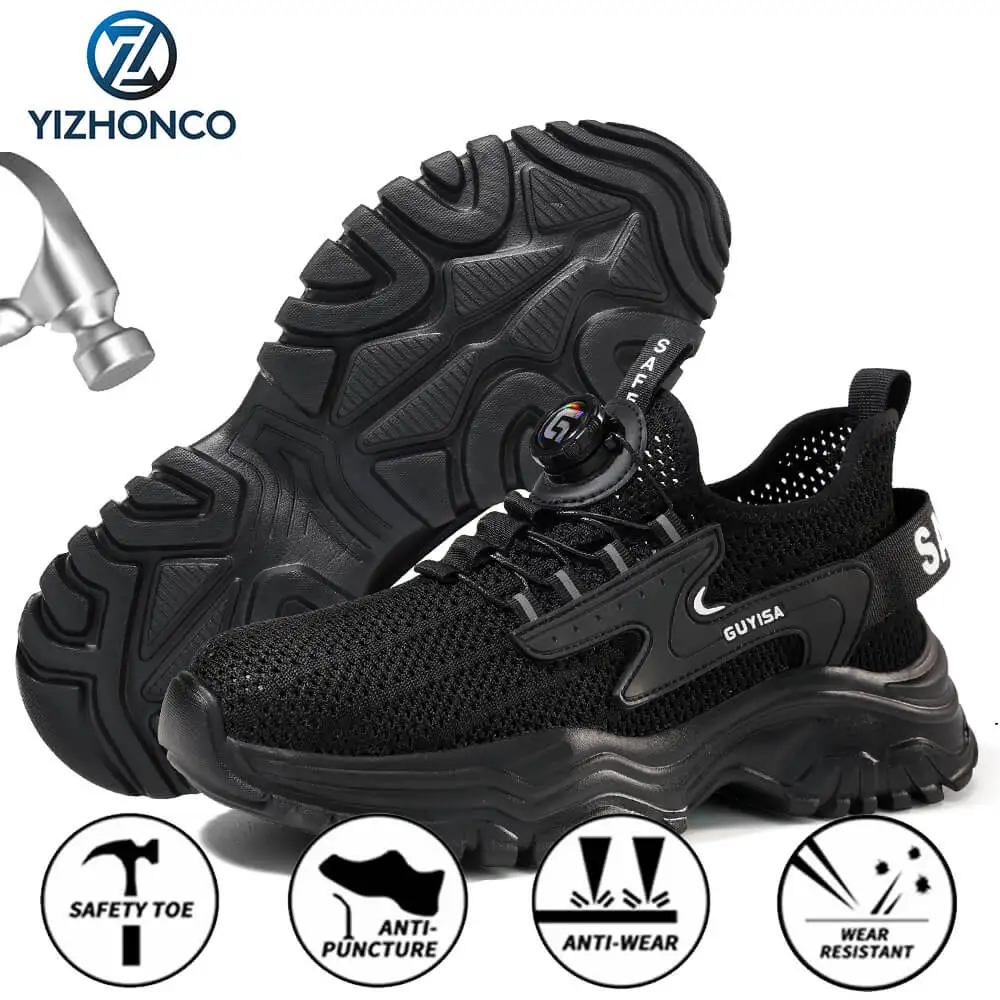 YIZHONCO, zapatos de seguridad BOA de verano para hombre, zapatos de seguridad transpirables con punta de acero superior de malla para hombre, tenis de seguridad para hombre