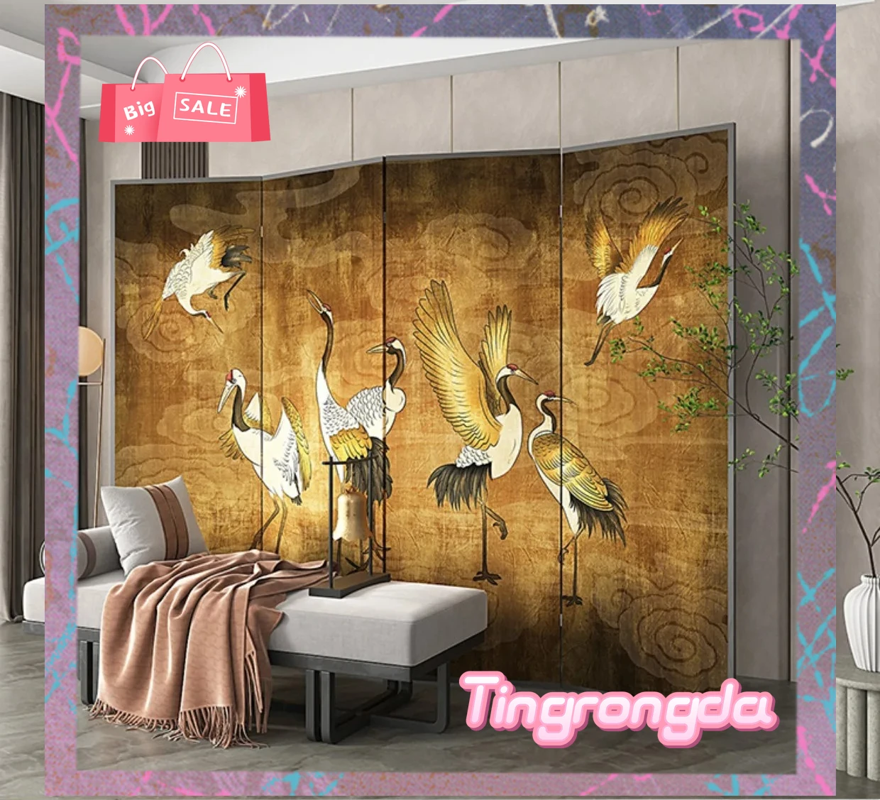Y New Chinese-style solid wood screen partition, living room, bedroom,