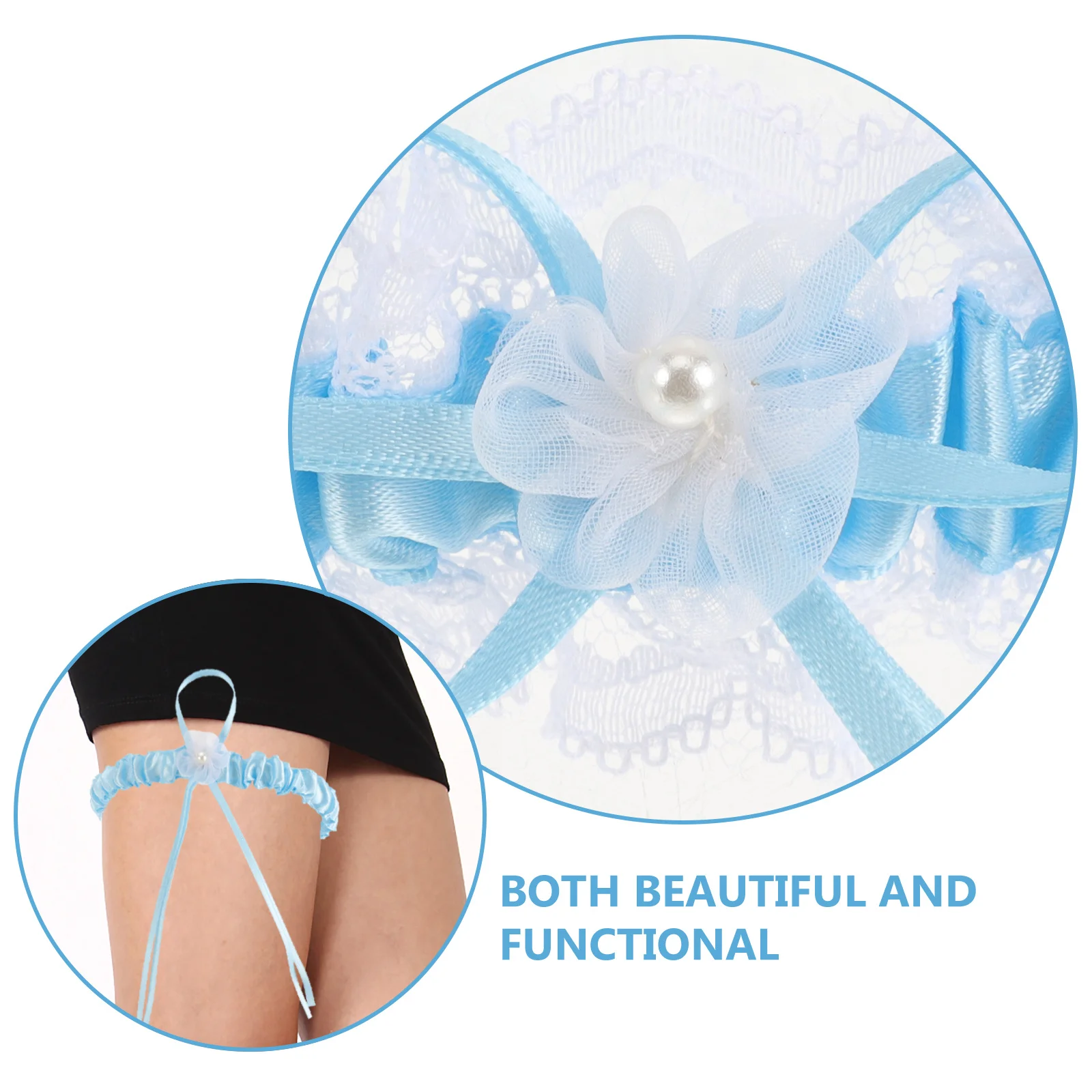 

1 Pair Bridal Garters Lace Leg Band Adjustable Floral Design For Wedding Party Prom Sky-Blue Within 60Cm