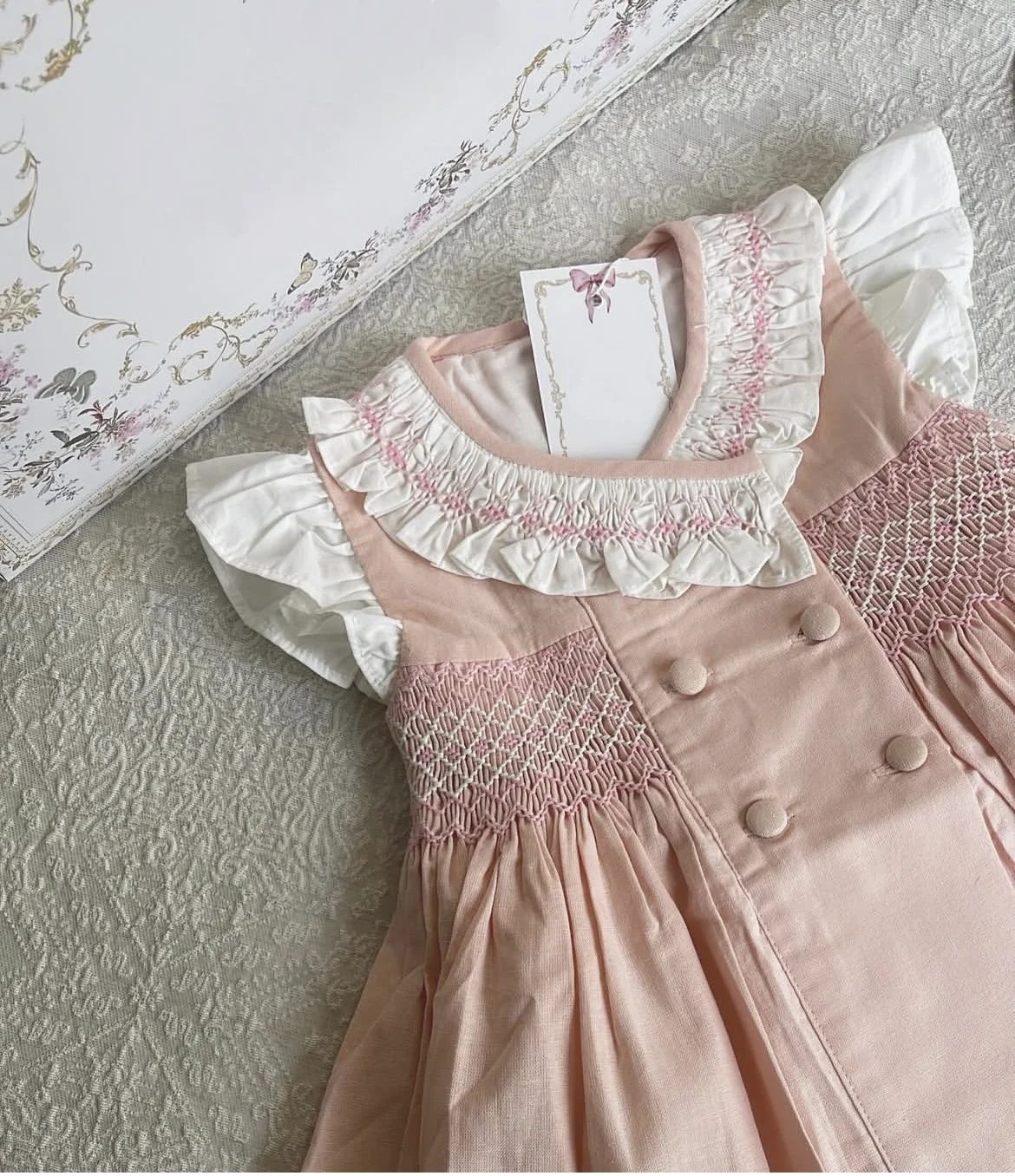 0-12Y Baby Girl Summer Handmade Embroidery Smocked Vintage Princess Pink Dress for Birthday Holiday Easter Photography Eid A211