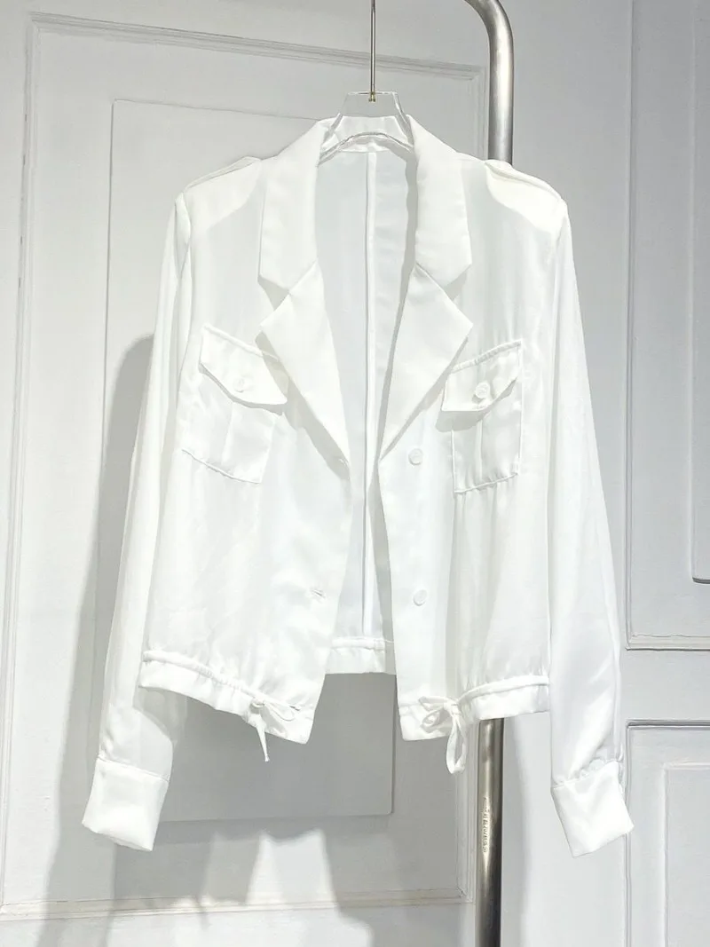 Fashion Casual Turn Down Collar Long Sleeve Thin Shirt Y2k Temperament Single Breasted Safari Style Blouse Drawstring Punk Top