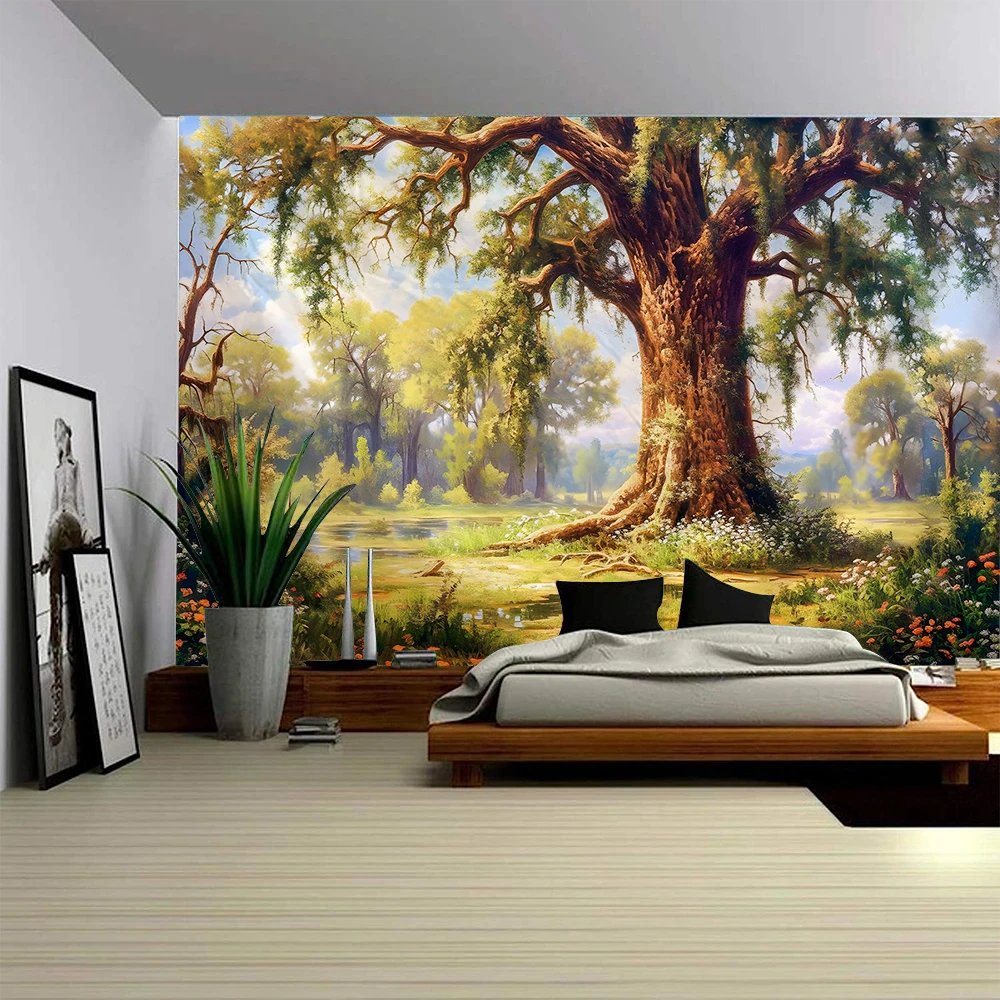 

Big Tree Scenery Tapestry Art Deco Blanket Curtain Hanging Home Bedroom Living Room Decoration