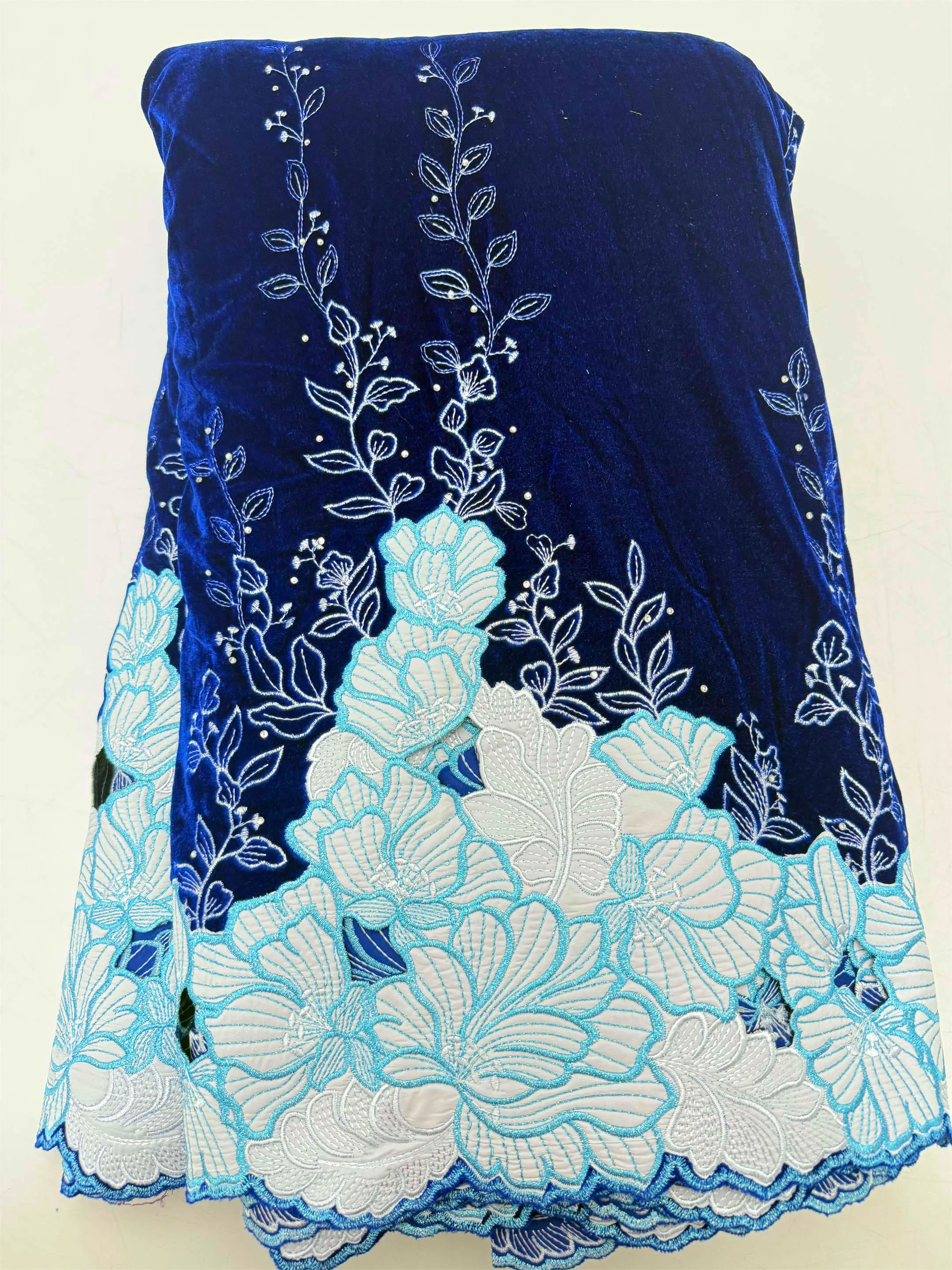 Luxury African Velvet 5Yards French Double Tulle Embroidered Lace High Quality Sewing Fabric for Wedding Party Dresses